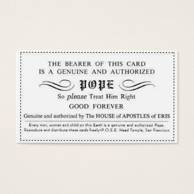 Echte gecertificeerde Pope Card Visitekaartjes (Voorkant)