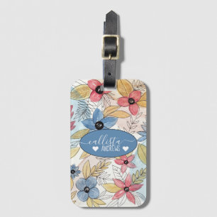 Echte gekleurde Waterverf Floral laat kunst Bagagelabel