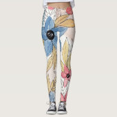 Echte gekleurde Waterverf Floral laat kunst Leggings (Voorkant)