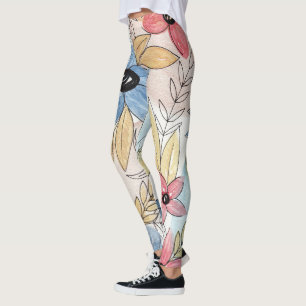 Echte gekleurde Waterverf Floral laat kunst Leggings
