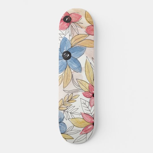 Echte gekleurde Waterverf Floral laat kunst Persoonlijk Skateboard (Voorkant)