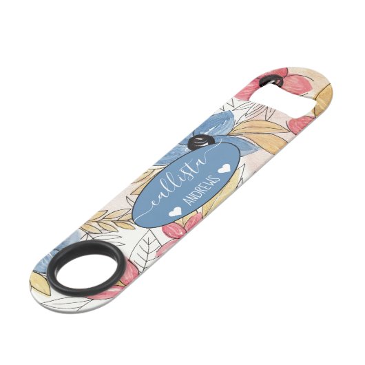 Echte gekleurde Waterverf Floral laat kunst Speed Flessenopener (Voorkant Gekanteld)