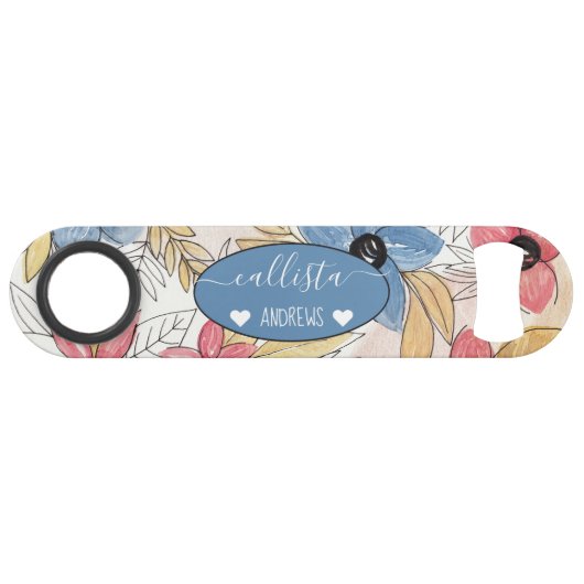 Echte gekleurde Waterverf Floral laat kunst Speed Flessenopener (Voorkant (Horizontaal))