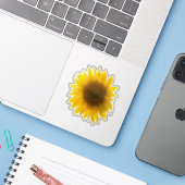 Echte gele zonnebloem afbeelding sticker (Laptop met iPhone)