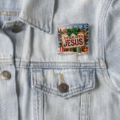 Echte Geschenk Jezus Vierkante Knop Button 5,1 Cm (In situ)