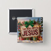 Echte Geschenk Jezus Vierkante Knop Button 5,1 Cm (Voorkant /achterkant)