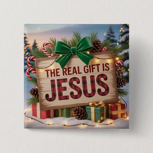 Echte Geschenk Jezus Vierkante Knop Button 5,1 Cm (Voorkant)