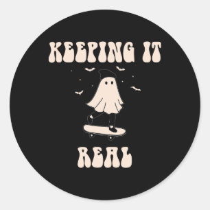 Echte Ghost Skateboard Voor Halloween Ska Ronde Sticker