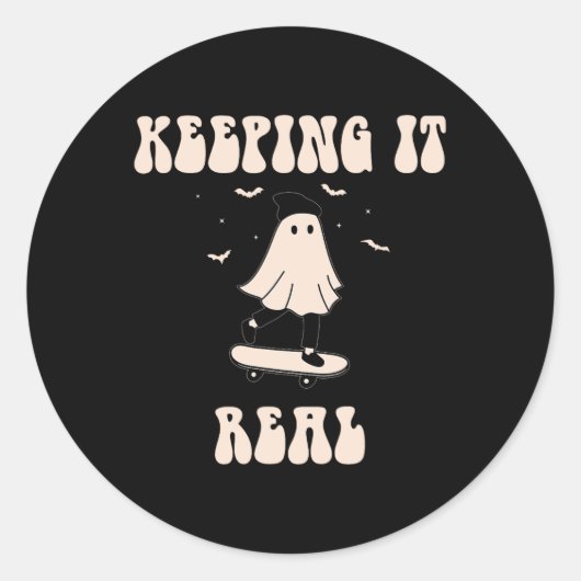 Echte Ghost Skateboard Voor Halloween Ska Ronde Sticker (Voorkant)