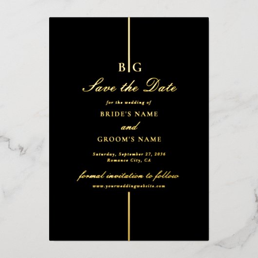 Echte Gold Foil Black Wedding Save the Date Folie Uitnodiging (Voorkant)