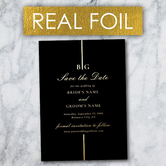Echte Gold Foil Black Wedding Save the Date Folie Uitnodiging