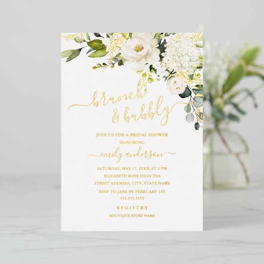 ECHTE GOLD FOIL Brunch en bubbelbaar Vrijgezellenf Folie Uitnodiging (Staand Voorkant)