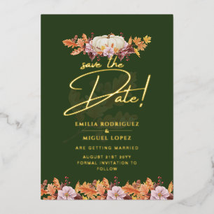 Echte GOLD FOIL Herfst Pumpkin Save Date Weddensch Folie Uitnodiging