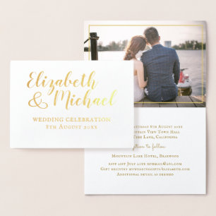 ECHTE GOLD FOIL klassiek wit FOTO Wedding Invitae Folie Kaarten