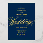 Echte Gold Folie Elegante Classy Luxe Navy Wedding Folie Uitnodiging (Voorkant)