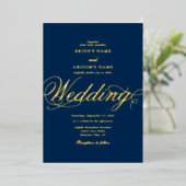 Echte Gold Folie Elegante Classy Luxe Navy Wedding Folie Uitnodiging (Staand Voorkant)