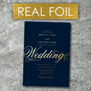 Echte Gold Folie Elegante Classy Luxe Navy Wedding Uitnodiging