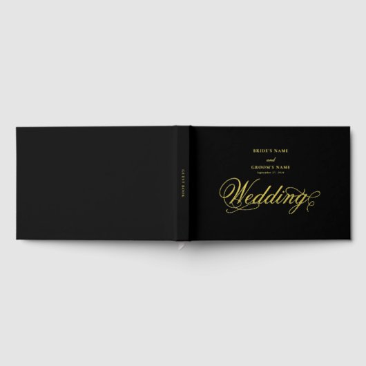 Echte Gold Folie Elegante Classy Luxe Zwarte Huwel Gastenboek (Volledig)