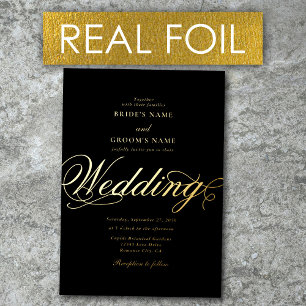 Echte Gold Folie Elegante Classy Luxe Zwarte Huwel Uitnodiging