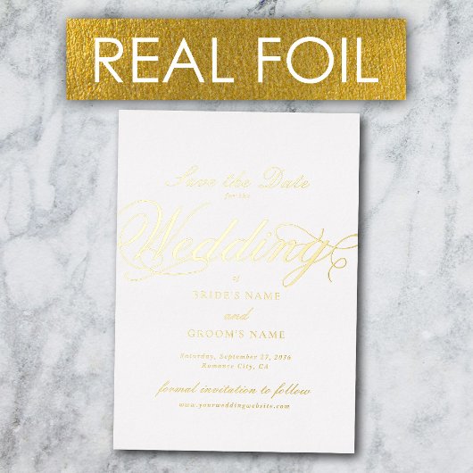 Echte Gold Folie Luxe Witte Huwelijk Save the Date Folie Uitnodiging