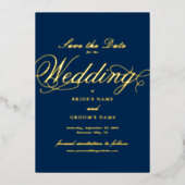 Echte Gold Folie Wedding Navy Blue Save the Date Folie Uitnodiging (Voorkant)