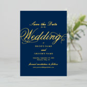 Echte Gold Folie Wedding Navy Blue Save the Date Folie Uitnodiging (Staand Voorkant)