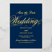 Echte Gold Folie Wedding Navy Blue Save the Date Uitnodiging (Voorkant)