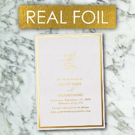 Echte Gold Folie White & Gold Wedding Save the Dat Folie Uitnodiging