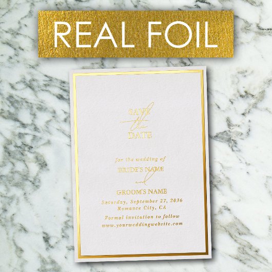 Echte Gold Folie White & Gold Wedding Save the Dat Uitnodiging