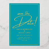 Echte GOLD Teal Save the Date Huwelijk Folie Uitnodiging (Voorkant)