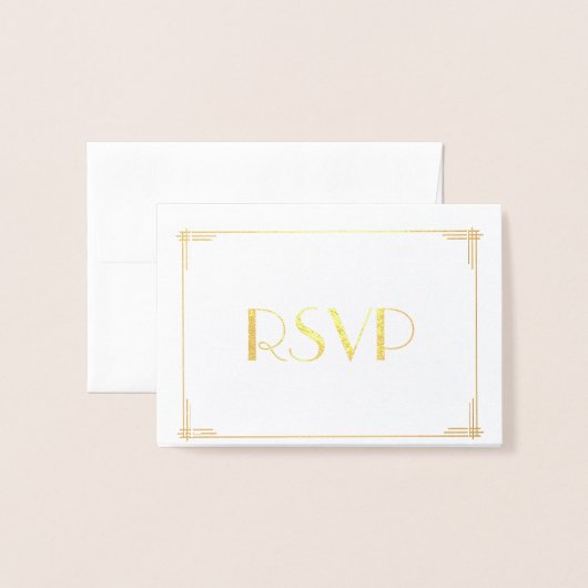 Echte goud folie Art Deco bruiloft RSVP kaarten 3. (Voorkant met envelop)