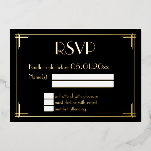Echte Goud Folie Art Deco Trouw RSVP Kaarten (Voorkant)