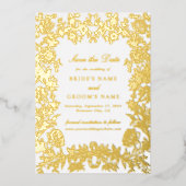 Echte goud folie bloemige trouw save the date kaar uitnodiging (Voorkant)