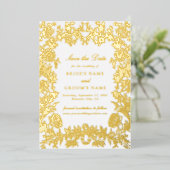 Echte goud folie bloemige trouw save the date kaar uitnodiging (Staand Voorkant)