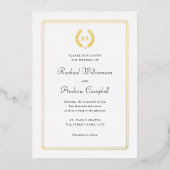 Echte goud folie elegante monogram trouwkrans uitnodiging (Voorkant)