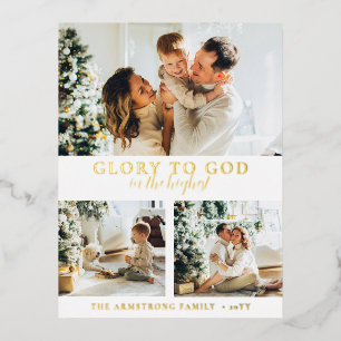 Echte goud folie moderne foto kerstkaart religieus feestdagen briefkaart