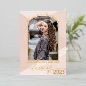 Echte Gouden Blush Roze Geometrische Foto Afstudee Folie Uitnodiging (Staand Voorkant)