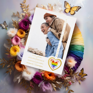 Echte Gouden Effect Pride Regenboog Hart Lesbienne Folie Uitnodiging