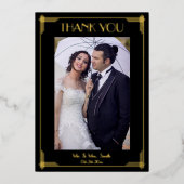 Echte Gouden Folie Art Deco Bruiloft Dank u Folie Uitnodiging (Voorkant)