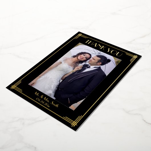 Echte Gouden Folie Art Deco Bruiloft Dank u Folie Uitnodiging (Gedraaid)