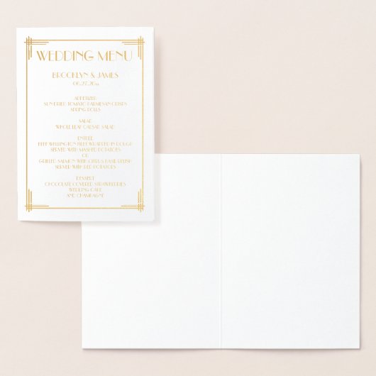 Echte gouden folie Art Deco bruiloftsmenu kaarten (Display)