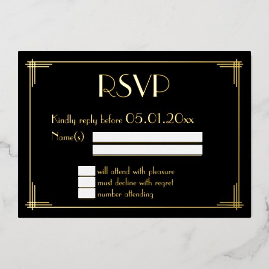 Echte gouden folie Art Deco Trouw RSVP Kaarten (Voorkant)