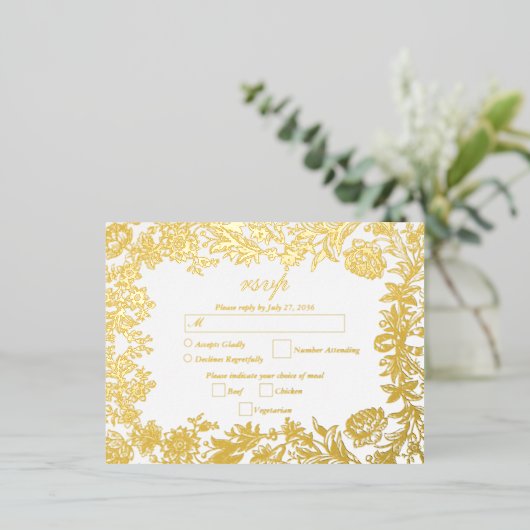Echte Gouden Folie Bloemen Botanische Huwelijk RSV Folie Uitnodiging Briefkaart (Staand Voorkant)