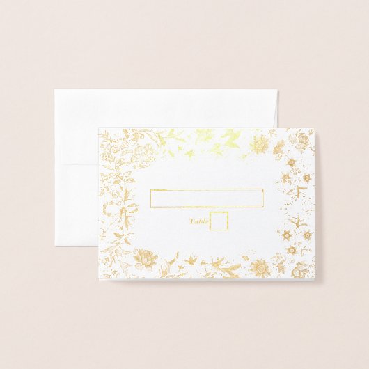 Echte Gouden Folie Bloemen Botanische Trouwplaats  Folie Kaarten (Voorkant met envelop)