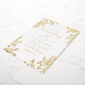 Echte Gouden Folie Bloemen Kant Script Wedding Uitnodiging (Gedraaid)