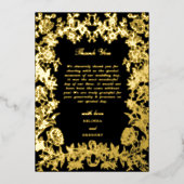 Echte Gouden Folie Bloemen Zwarte Huwelijk Bedankt Folie Uitnodiging (Voorkant)