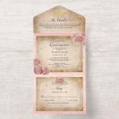 Echte Gouden Folie Blush Roze Rose Quinceanera All In One Uitnodiging (Binnenkant)