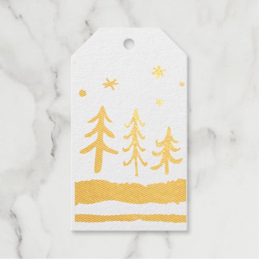 ECHTE GOUDEN FOLIE BOMEN IN SNEEUWGESCHENK LABEL (Voorkant)