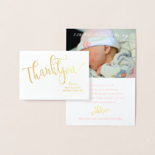 ECHTE Gouden Folie DANK U Baby shower Fotokaart Kaarten
