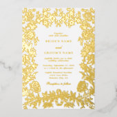 Echte Gouden Folie Elegante Bloemen Botanische Huw Folie Uitnodiging (Voorkant)